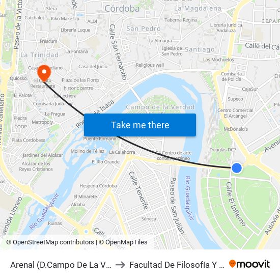 Arenal  (D.Campo De La Verdad) to Facultad De Filosofía Y Letras map
