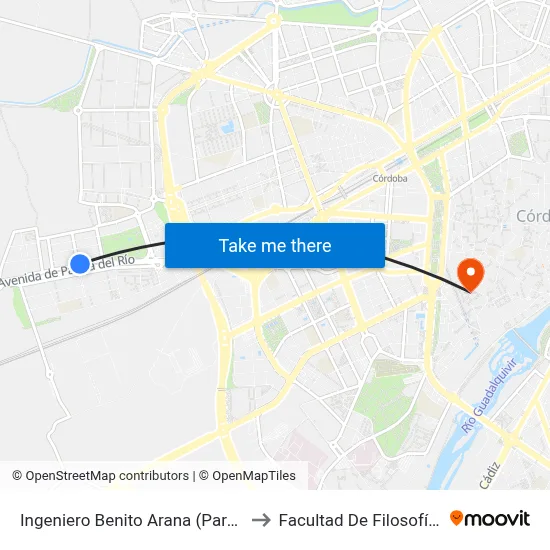 Ingeniero Benito Arana (Parque Azahara) to Facultad De Filosofía Y Letras map