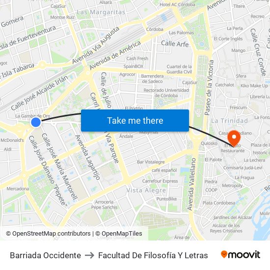 Barriada Occidente to Facultad De Filosofía Y Letras map