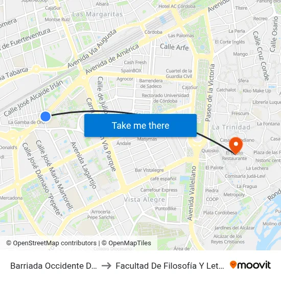 Barriada Occidente D.C. to Facultad De Filosofía Y Letras map