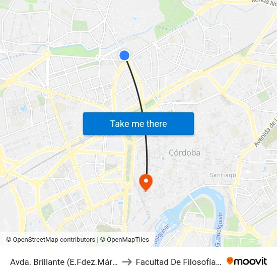 Avda. Brillante (E.Fdez.Márquez) D.C. to Facultad De Filosofía Y Letras map