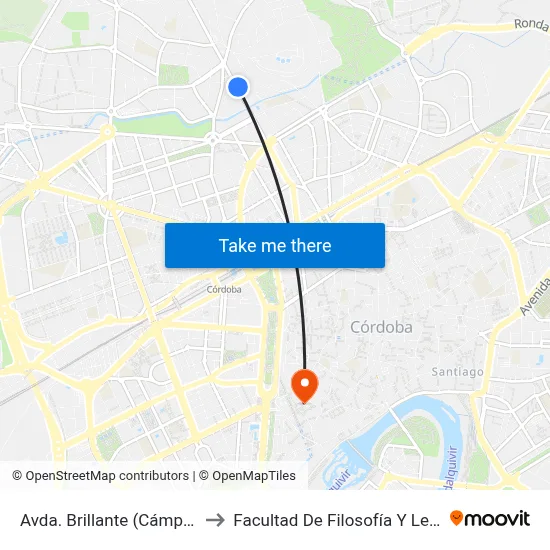 Avda. Brillante (Cámping) to Facultad De Filosofía Y Letras map