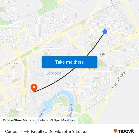Carlos III to Facultad De Filosofía Y Letras map