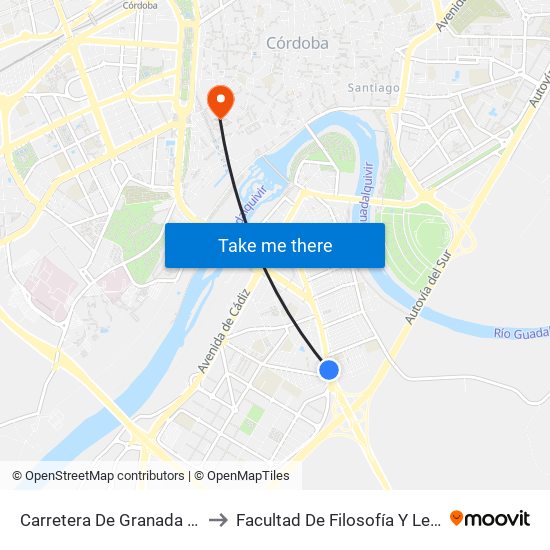 Carretera De Granada D.C. to Facultad De Filosofía Y Letras map