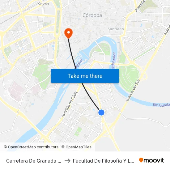 Carretera De Granada D.C. to Facultad De Filosofía Y Letras map