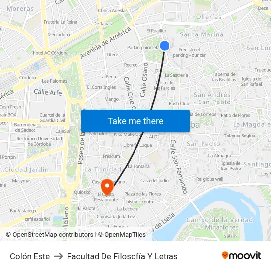 Colón Este to Facultad De Filosofía Y Letras map