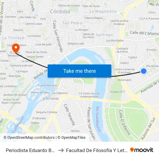 Periodista Eduardo Baro to Facultad De Filosofía Y Letras map