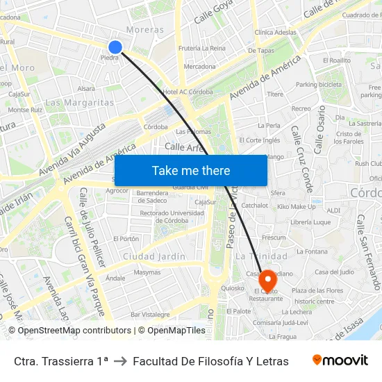 Ctra. Trassierra 1ª to Facultad De Filosofía Y Letras map