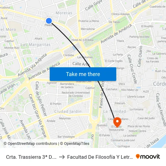 Crta. Trassierra 3ª D.C. to Facultad De Filosofía Y Letras map