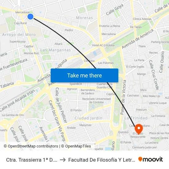 Ctra. Trassierra 1ª  D.C. to Facultad De Filosofía Y Letras map