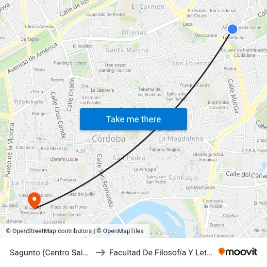 Sagunto (Centro Salud) to Facultad De Filosofía Y Letras map
