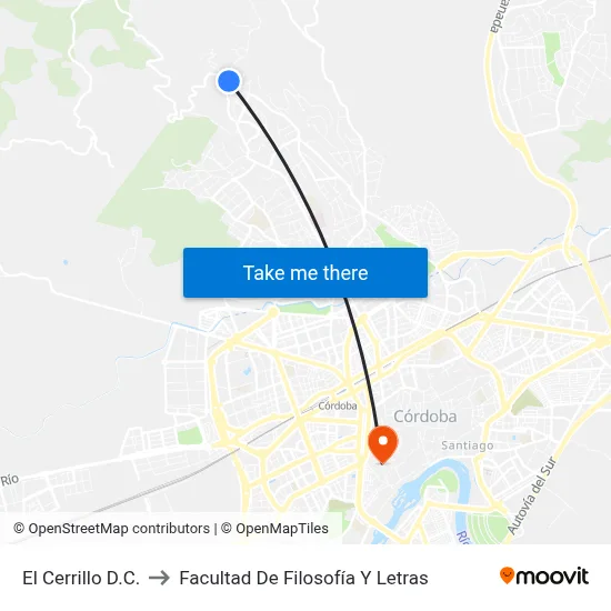 El Cerrillo D.C. to Facultad De Filosofía Y Letras map