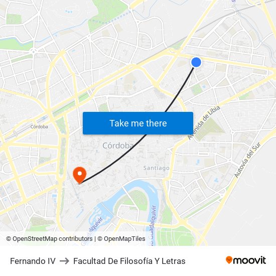Fernando IV to Facultad De Filosofía Y Letras map
