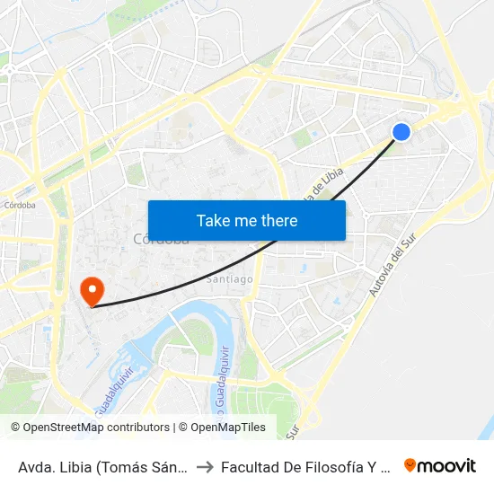 Avda.  Libia (Tomás Sánchez) to Facultad De Filosofía Y Letras map