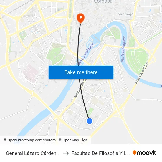 General Lázaro Cárdenas 1ª to Facultad De Filosofía Y Letras map