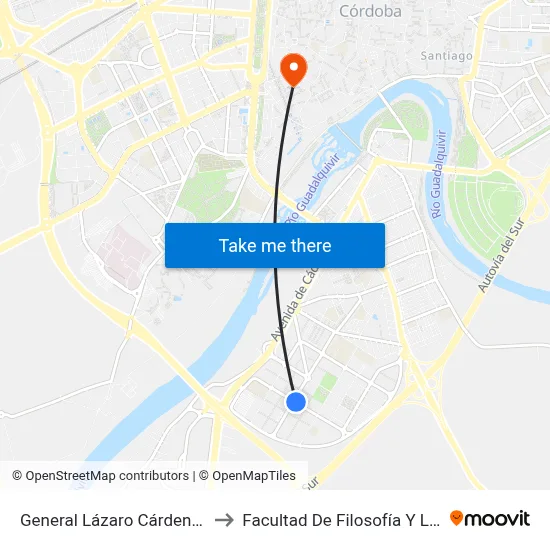 General Lázaro Cárdenas 2ª to Facultad De Filosofía Y Letras map