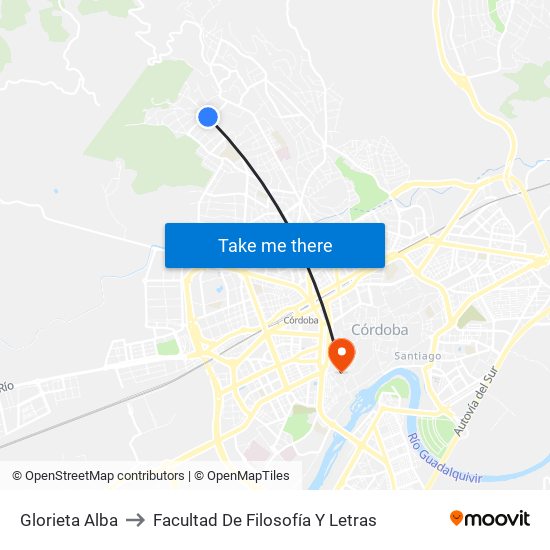 Glorieta Alba to Facultad De Filosofía Y Letras map