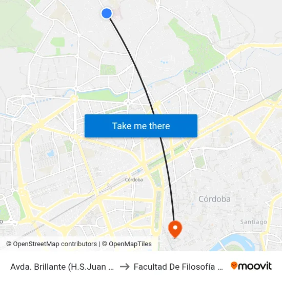 Avda. Brillante (H.S.Juan De Dios) to Facultad De Filosofía Y Letras map