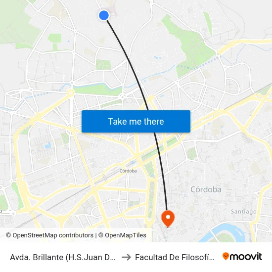 Avda. Brillante (H.S.Juan De Dios)  D.C. to Facultad De Filosofía Y Letras map