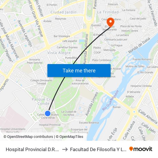 Hospital Provincial D.R.Sofía to Facultad De Filosofía Y Letras map