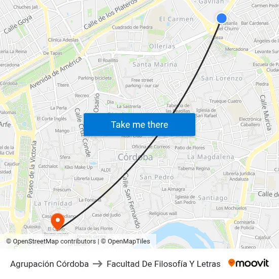 Agrupación Córdoba to Facultad De Filosofía Y Letras map