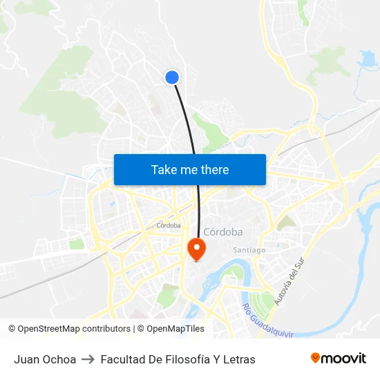 Juan Ochoa to Facultad De Filosofía Y Letras map