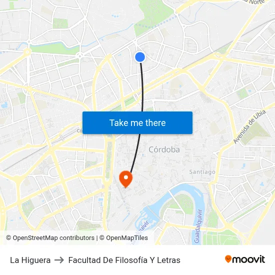 La Higuera to Facultad De Filosofía Y Letras map