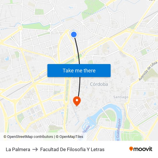 La Palmera to Facultad De Filosofía Y Letras map