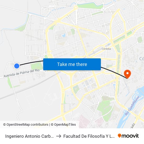 Ingeniero Antonio Carbonell to Facultad De Filosofía Y Letras map