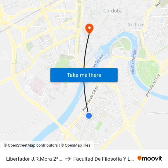 Libertador J.R.Mora 2ª D.C. to Facultad De Filosofía Y Letras map