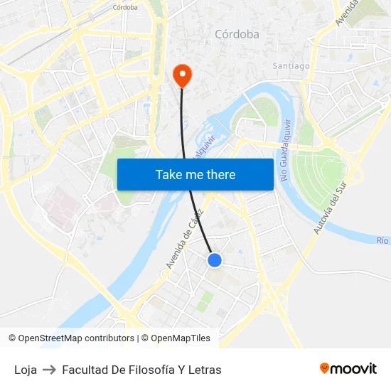 Loja to Facultad De Filosofía Y Letras map