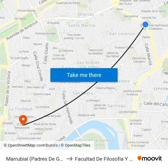 Marrubial (Padres De Gracia) to Facultad De Filosofía Y Letras map