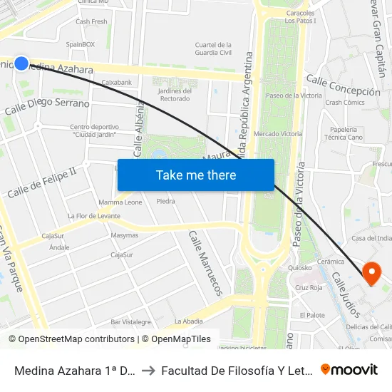 Medina Azahara 1ª D.C. to Facultad De Filosofía Y Letras map