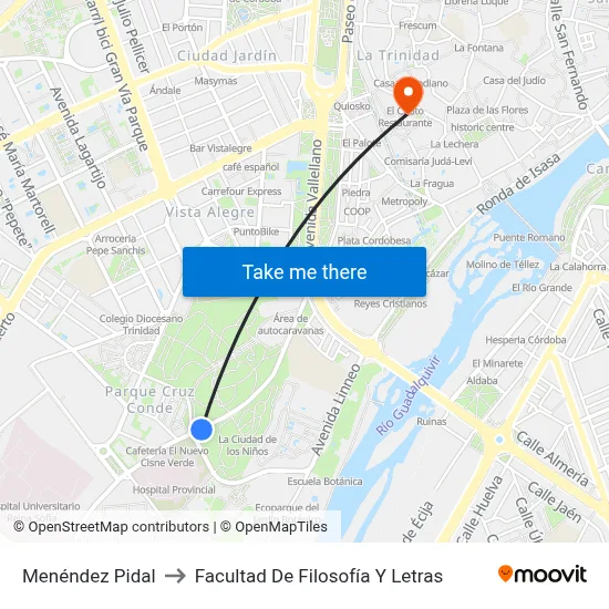 Menéndez Pidal to Facultad De Filosofía Y Letras map