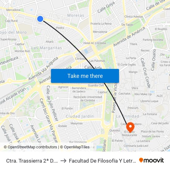Ctra. Trassierra 2ª D.C. to Facultad De Filosofía Y Letras map