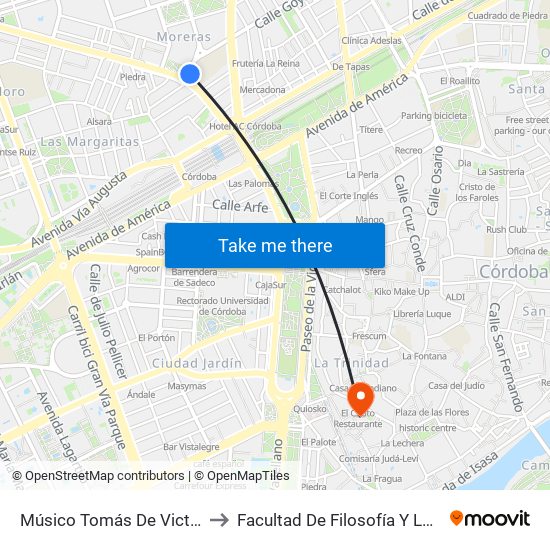 Músico Tomás De Victoria to Facultad De Filosofía Y Letras map