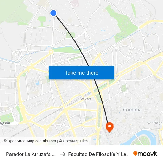 Parador La Arruzafa D.C. to Facultad De Filosofía Y Letras map