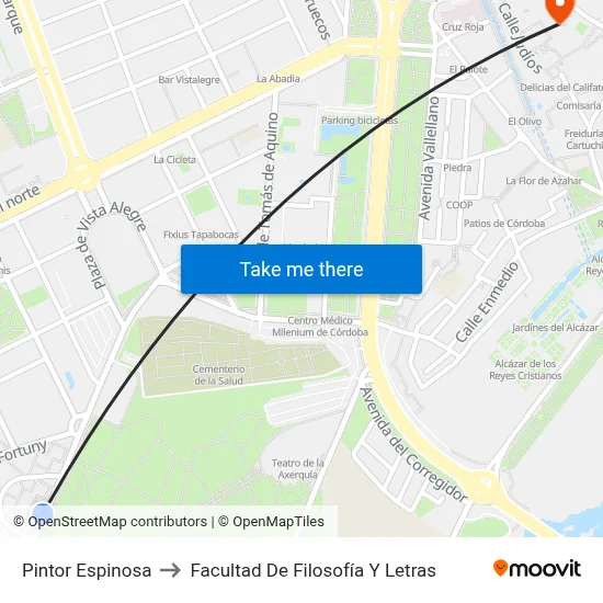 Pintor Espinosa to Facultad De Filosofía Y Letras map