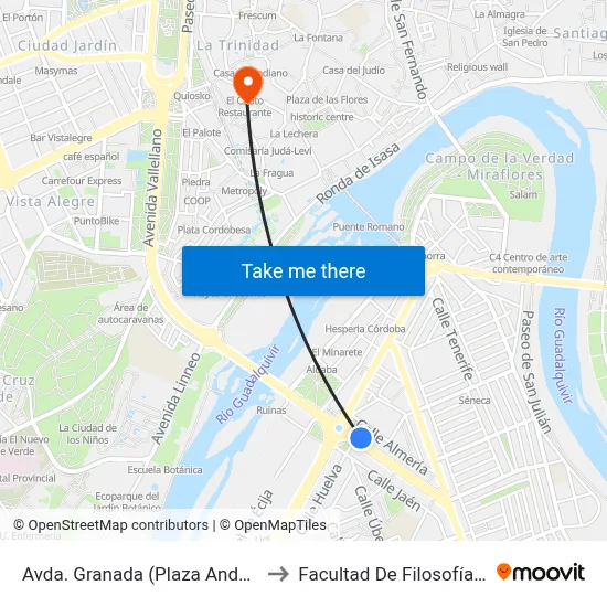 Avda. Granada (Plaza Andalucía) D.C. to Facultad De Filosofía Y Letras map