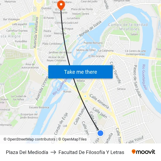 Plaza Del Mediodía to Facultad De Filosofía Y Letras map