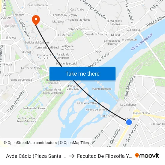 Avda.Cádiz (Plaza Santa Teresa) to Facultad De Filosofía Y Letras map