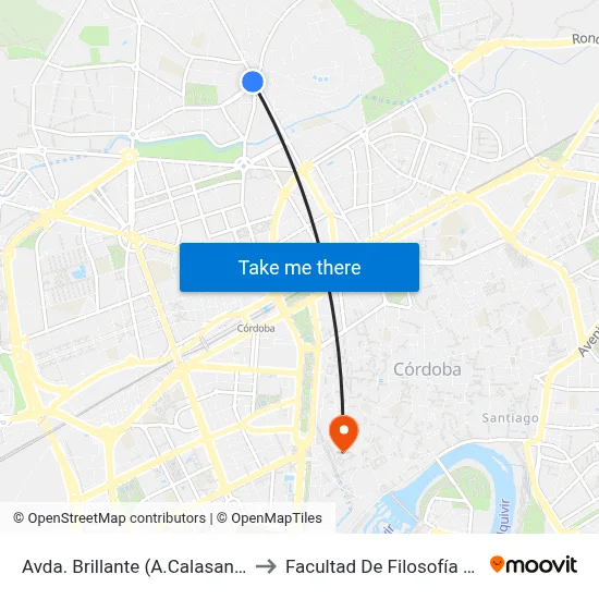 Avda. Brillante (A.Calasancio) D.C. to Facultad De Filosofía Y Letras map