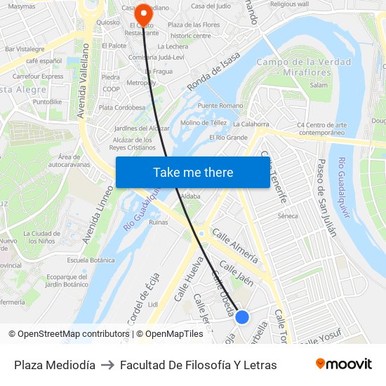 Plaza Mediodía to Facultad De Filosofía Y Letras map