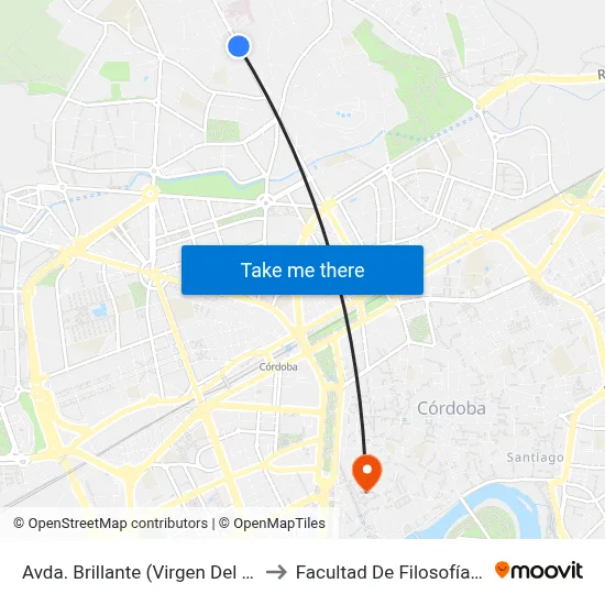 Avda. Brillante (Virgen Del Valle)  D.C. to Facultad De Filosofía Y Letras map