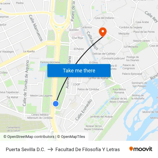 Puerta Sevilla D.C. to Facultad De Filosofía Y Letras map