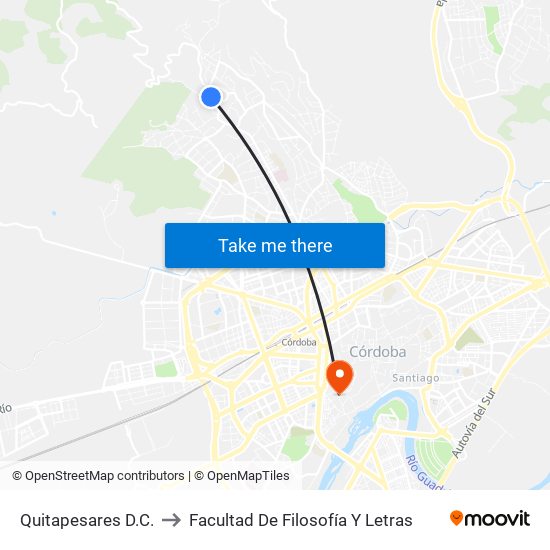 Quitapesares D.C. to Facultad De Filosofía Y Letras map