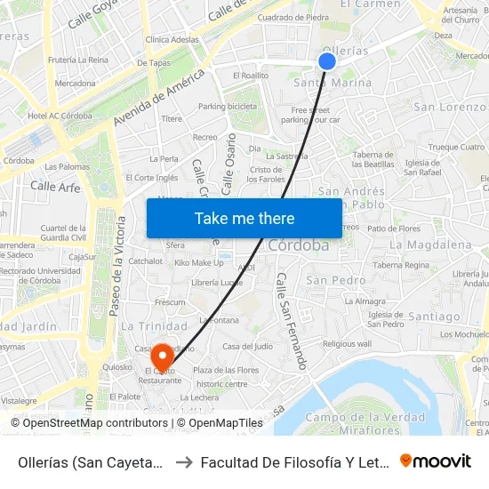 Ollerías (San Cayetano) to Facultad De Filosofía Y Letras map