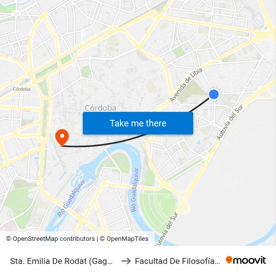 Sta. Emilia De Rodat (Gago Jiménez) to Facultad De Filosofía Y Letras map