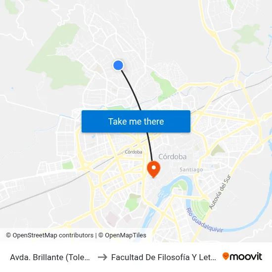 Avda. Brillante (Toledo) to Facultad De Filosofía Y Letras map