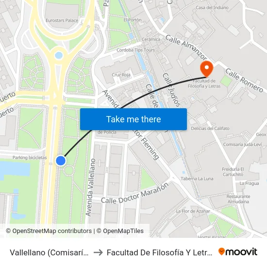 Vallellano (Comisaría) to Facultad De Filosofía Y Letras map